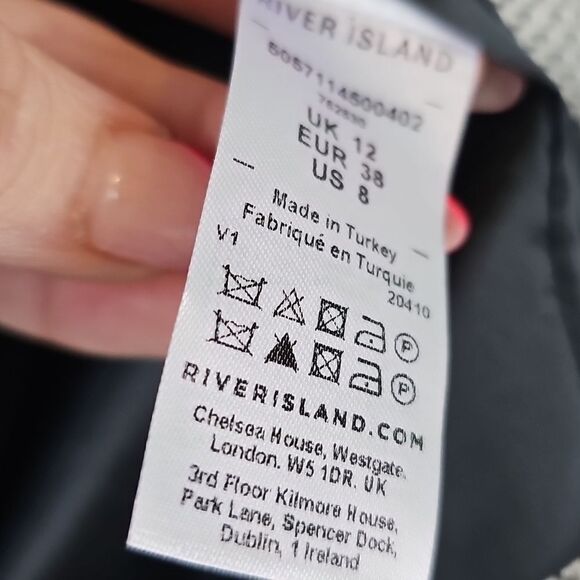 River Island Houndstooth Check Cropped Ioen Front Blazer Size 8 - Picture 6 of 7